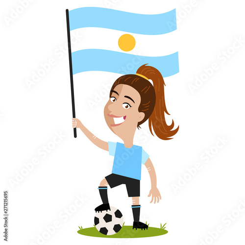 Fußballspielerin Argentinien, argentinische Fußball Spielerin mit Flagge