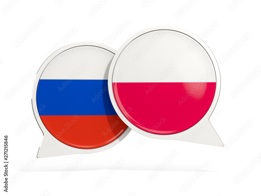 Flags of Russia and poland inside chat bubbles Flags of Russia and poland inside chat bubbles