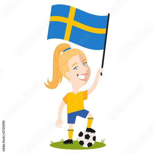 Fußballspielerin Schweden, schwedische Fußball Spielerin mit Flagge