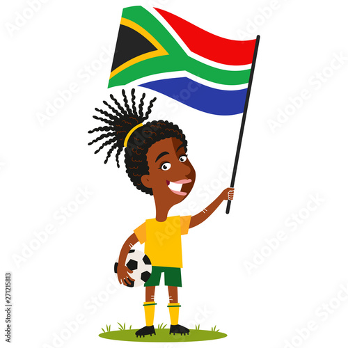Fußballspielerin Südafrika, südafrikanische Fußball Spielerin mit Flagge