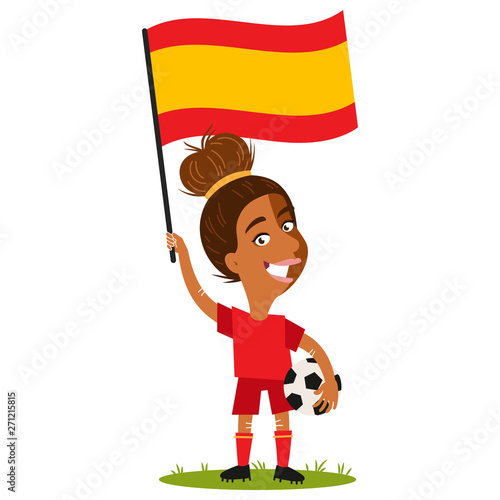 Fußballspielerin Spanien, spanische Fußball Spielerin mit Flagge