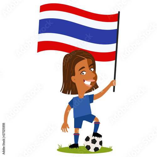 Fußballspielerin Thailand, thailändische Fußball Spielerin mit Flagge