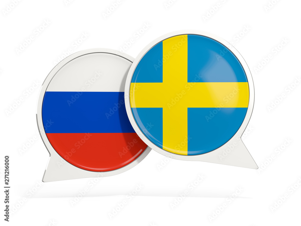 Flags of Russia and sweden inside chat bubbles Flags of Russia and sweden inside chat bubbles