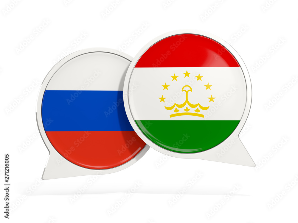 Obraz premium Flags of Russia and tajikistan inside chat bubbles