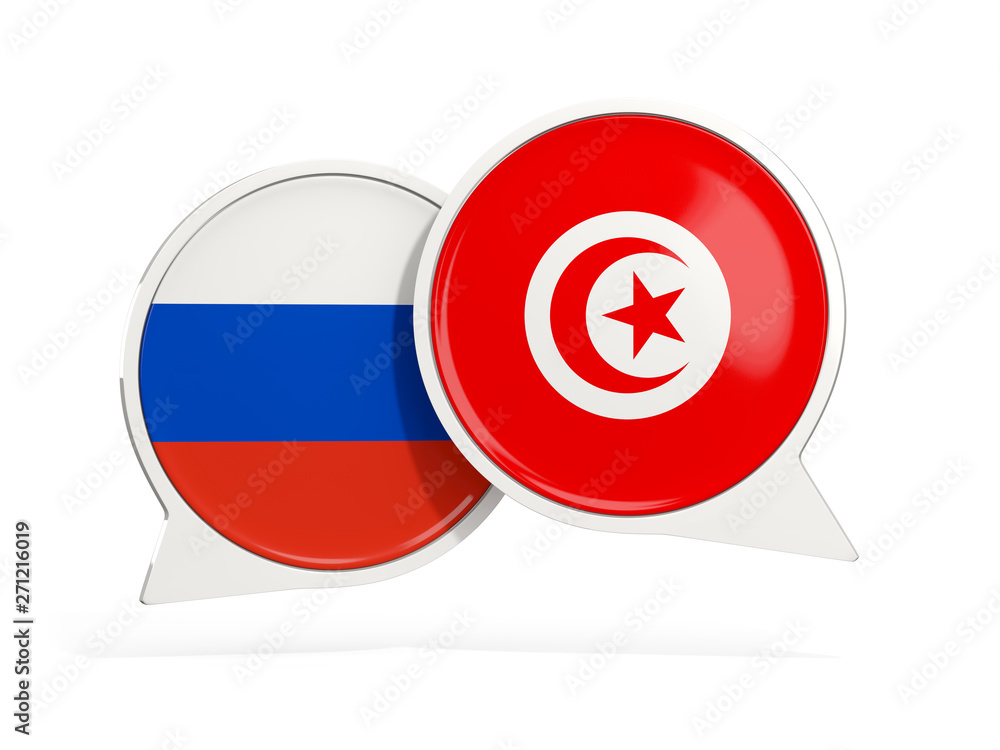 Flags of Russia and tunisia inside chat bubbles Flags of Russia and tunisia inside chat bubbles