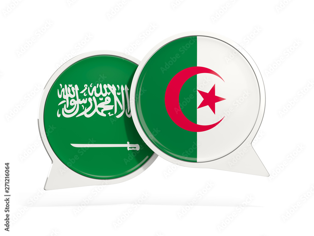 Flags of Saudi Arabia and algeria inside chat bubbles Flags of Saudi Arabia and algeria inside chat bubbles