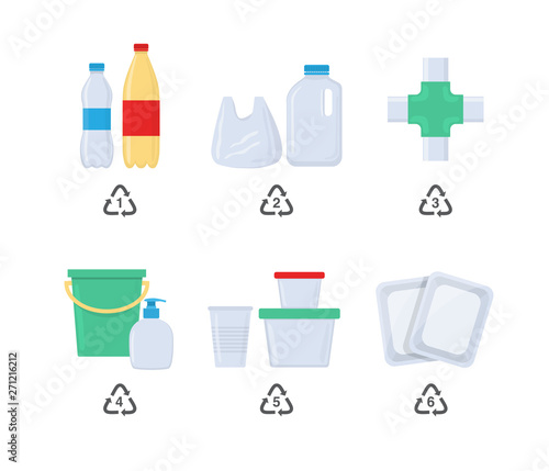 Plastic codes in recycle reuse reduce concept with bottle and other material plastic
