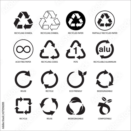 Set of recycle symbol vector illustration isolated on white background