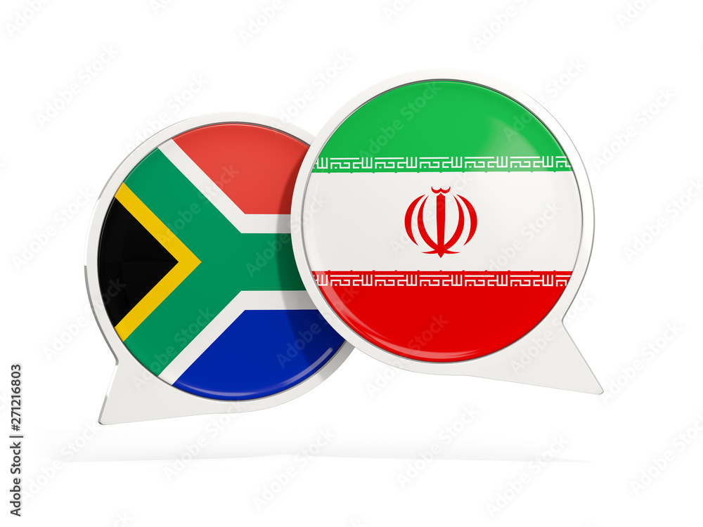 Obraz premium Flags of South Africa and iran inside chat bubbles