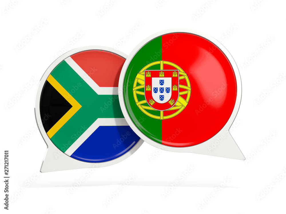 Obraz premium Flags of South Africa and portugal inside chat bubbles