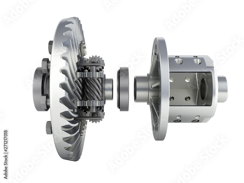 The differential gear in detal on white background 3d illustration without shadow