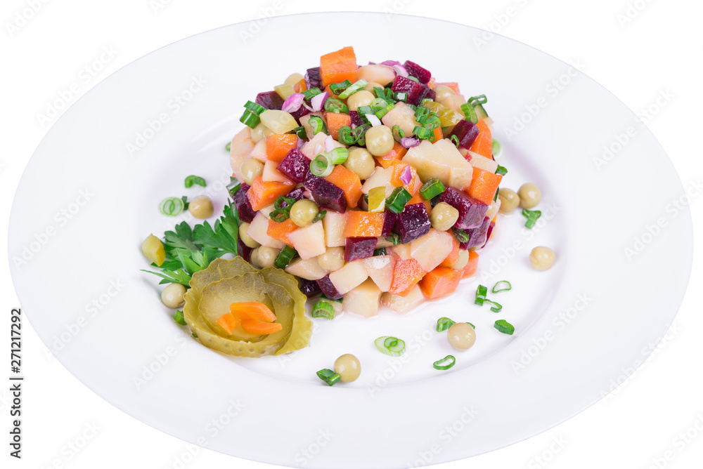 Vinaigrette salad in a white plate