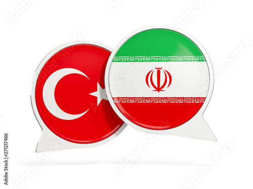 Flags of Turkey and iran inside chat bubbles