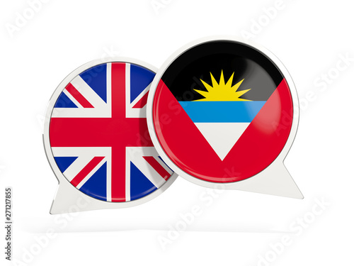 Flags of UK and antigua and barbuda inside chat bubbles