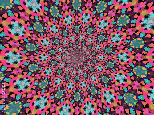 Abstract kaleidoscope background. Beautiful multi color kaleidoscope texture. Unique kaleidoscope design. - Illustration