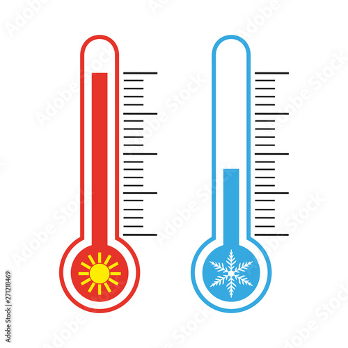 temperature indicators of heat and cold with the image of the sun and snowflakes