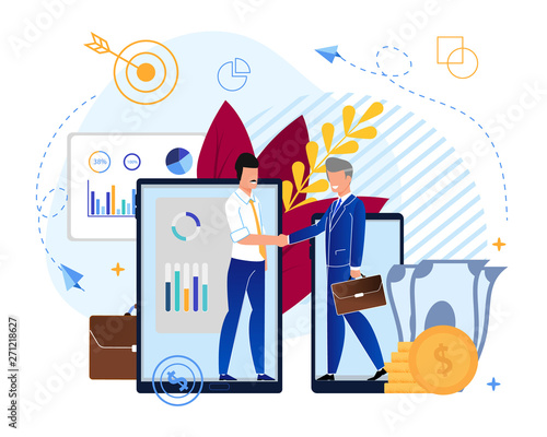 Partnerships in Investment Fund Cartoon Flat. 