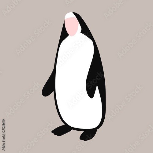 Vector flat modern style funny illustration of a nun mixed with a penguin