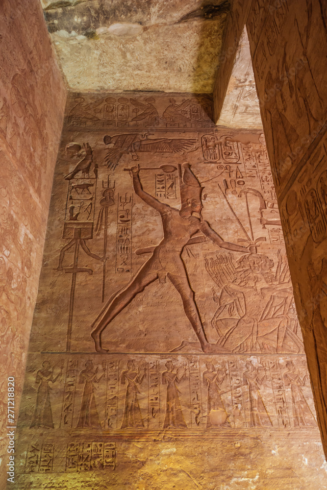 Depiction of Ramesses II slaying an enemy at the battle of Kadesh in the Great Temple of Abu Simbel