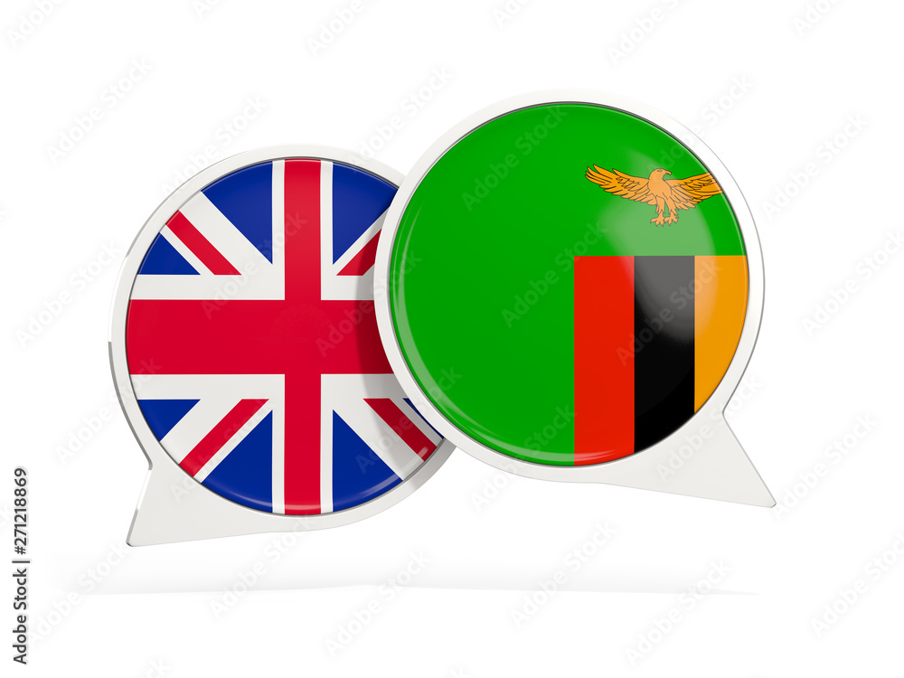 Fototapeta premium Flags of UK and zambia inside chat bubbles