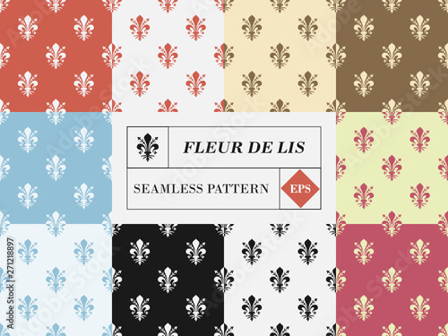 Vector set of ten fleur de lis seamless patterns 