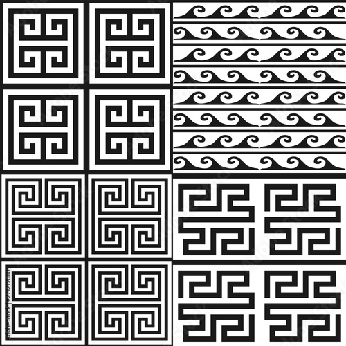 Vector collection of 4 greek style geometric seamless pattern