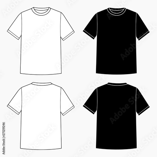 High quality vector template illustration of blank basic T-shirt in white and black version