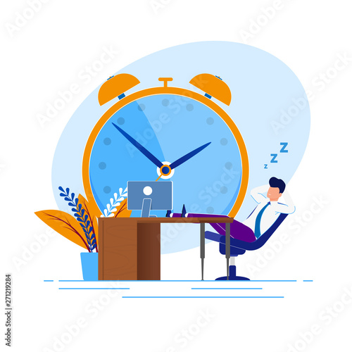 Illustration Procrastination Time at Work Cartoon.