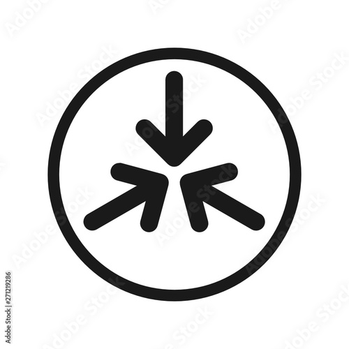 Vector illustration logo of three arrows pointing at the center of the circle isolated on white background - teakwork, cooperation concept