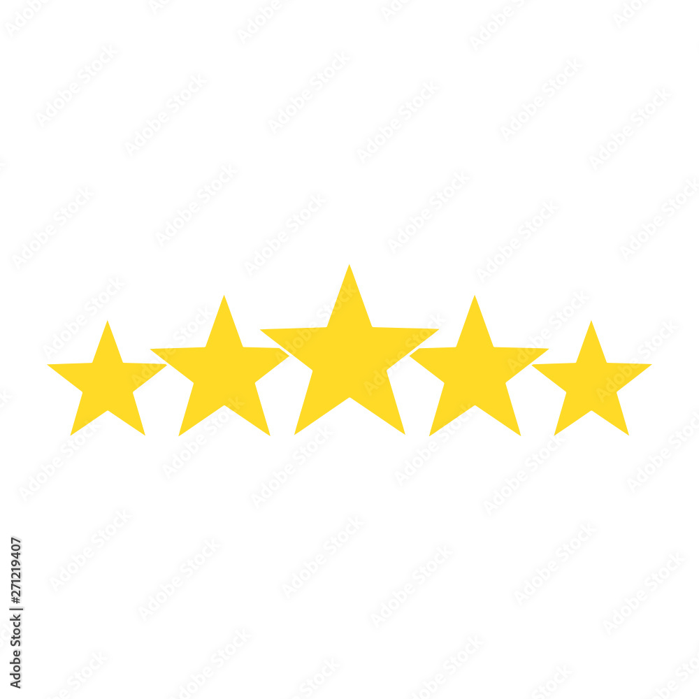Vector illustration of five golden yellow stars in a row - best, top quality concept graphic representation Vector illustration of five golden yellow stars in a row - best, top quality concept graphic representation