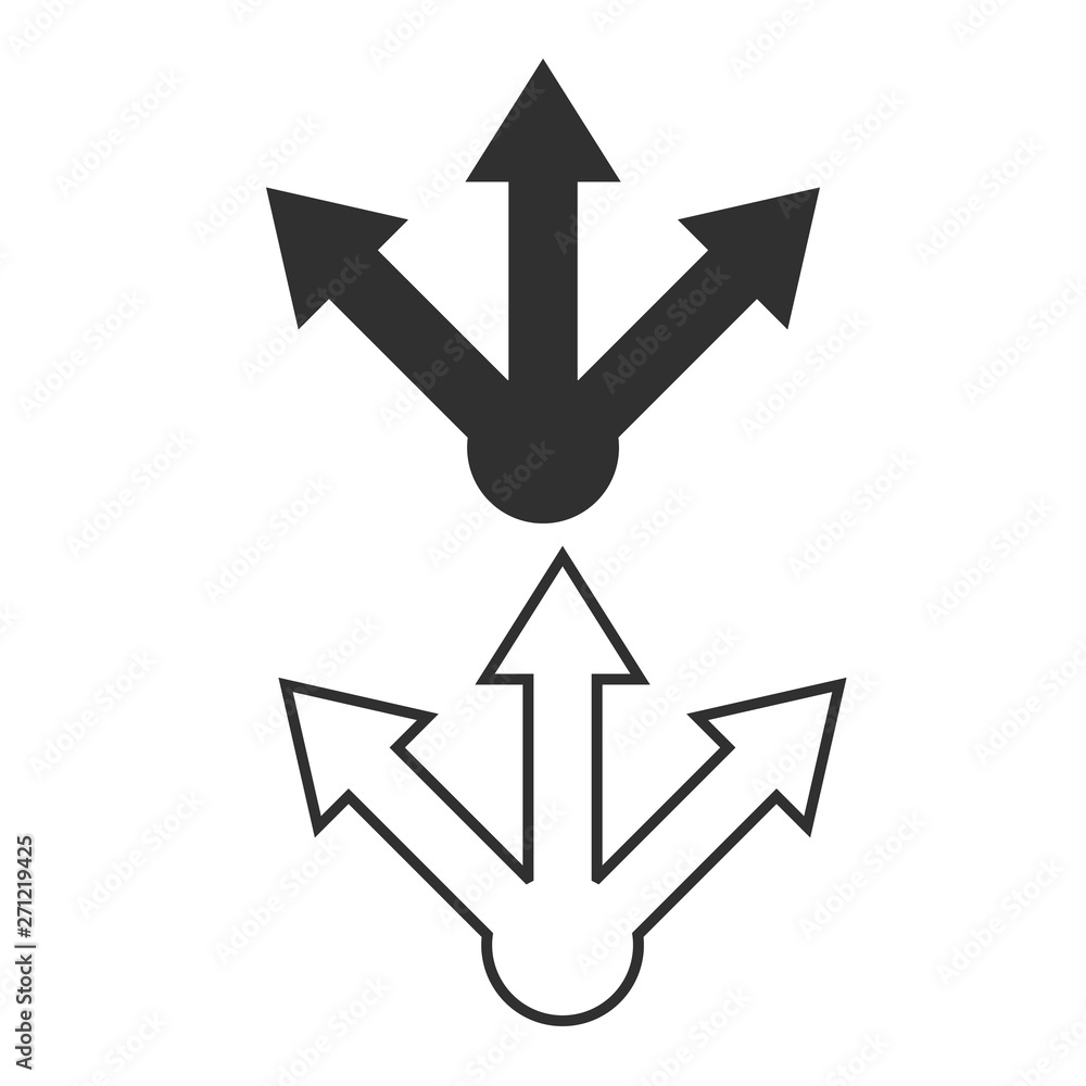 three-way direction arrow sign, road direction icon, vector illustration three-way direction arrow sign, road direction icon, vector illustration