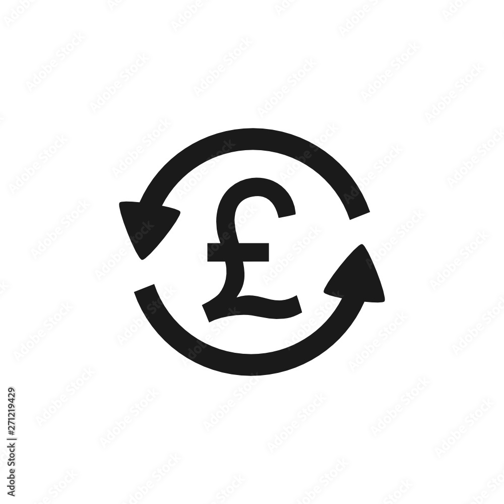 Vector illustration of two round arrows turning around the Pound Sterling symbol logo - money stock exchange concept Vector illustration of two round arrows turning around the Pound Sterling symbol logo - money stock exchange concept