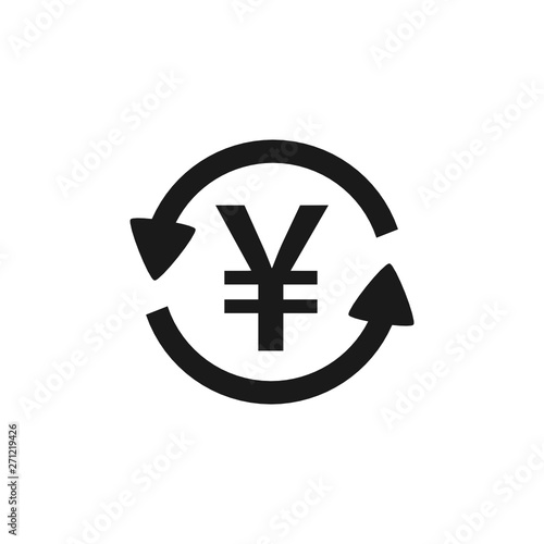 Vector illustration of two round arrows turning around the japanese Yen sign symbol - money stock exchange concept