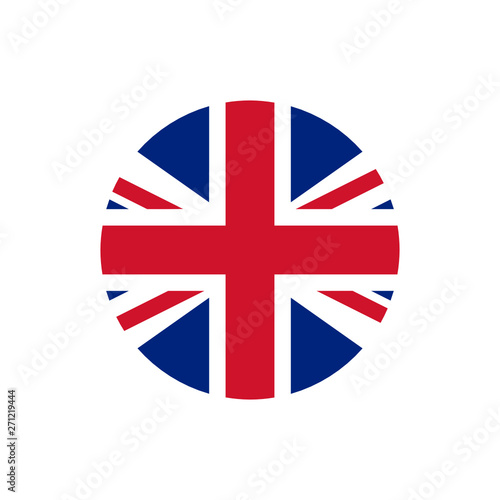 Vector flat style icon illustration of the United Kingdom flag round button isolated on white background