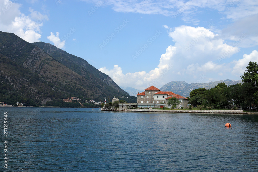 sea and mountains landscape in summer Bay of Kotor Montenegro