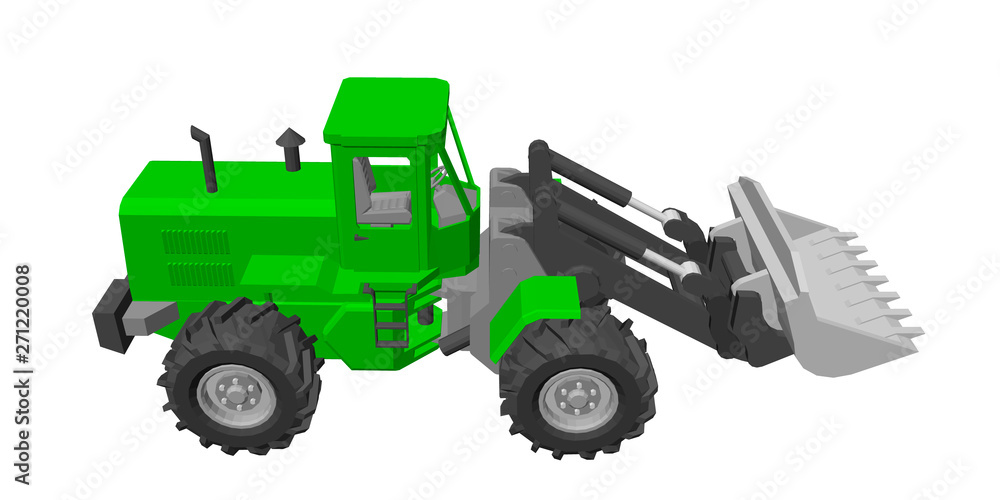 Bulldozer. Isolated on white. 3d Vector illustration.