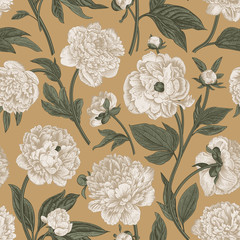 Stickers Vintage bloemen patronen Klassieke pioenen vector botanische illustratie  © OlgaKorneeva