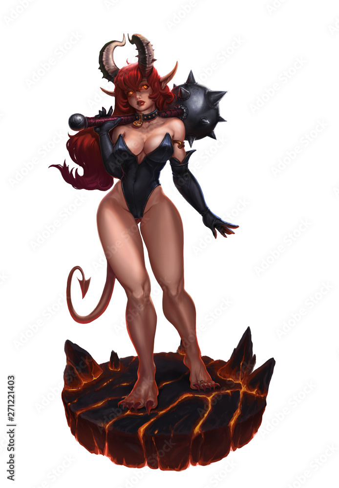 Ver insectos Infectar primavera Succubus sexy in saber carnival box and gloves realistic illustration  isolated. Demon girl with mace. Redhead girl with weapon. ilustración de  Stock | Adobe Stock
