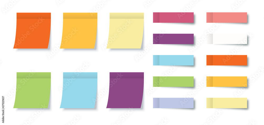 Collection Post Note Stickers with Sticky Notes isolated on white background. Color post note stickers Collection Post Note Stickers with Sticky Notes isolated on white background. Color post note stickers