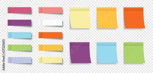 Color Sticky Notes with Post Note Stickers isolated on transparent background