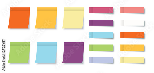 Collection Post Note Stickers with Sticky Notes isolated on white background. Color post note stickers