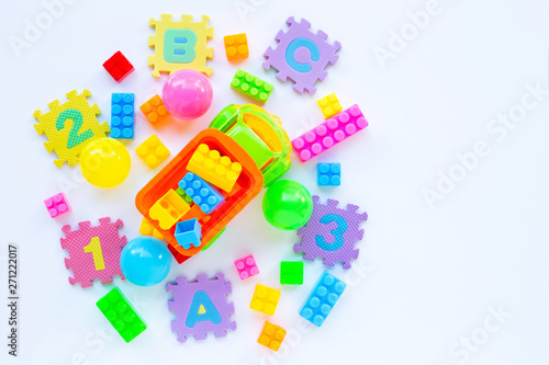 Fototapeta Naklejka Na Ścianę i Meble -  Colorful Kids toys on white background.
