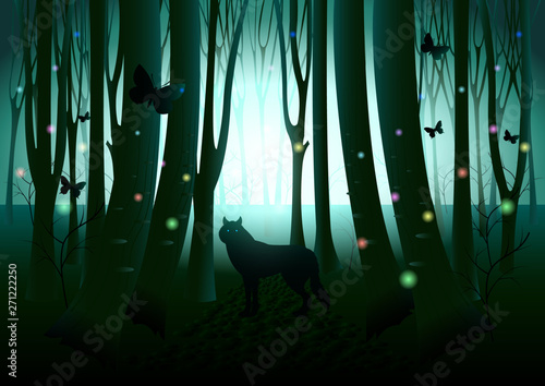 wolf silhouette in dark fantasy forest