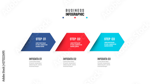 Vector arrows timeline infographic template with 3 options or steps. Can be used for flowchart, presentation, info chart, graph, annual report.