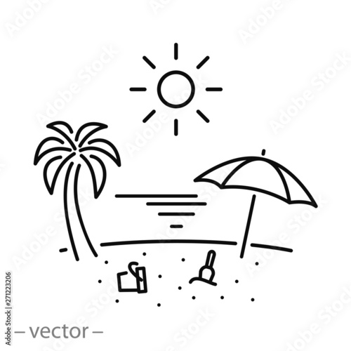 beach icon, summer holidays linear sign on white background - editable vector illustration eps10