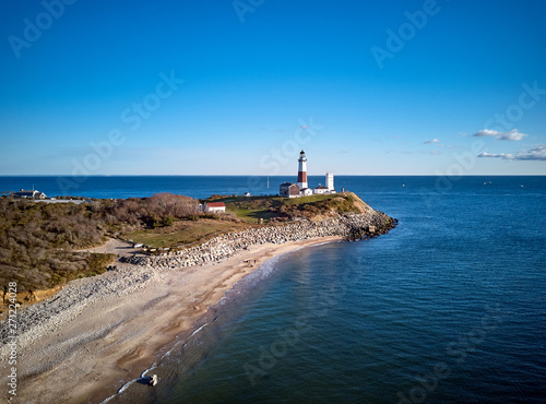 Montauk Lighthouse and beach aerial shot