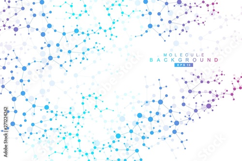 Structure molecule and communication. Dna, atom, neurons. Scientific concept for your design. Connected lines with dots. Medical, technology, chemistry, science background. Vector illustration.