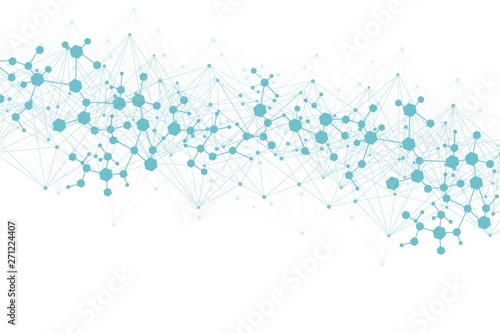 Science network pattern, connecting lines and dots. Technology hexagons structure or molecular connect elements.