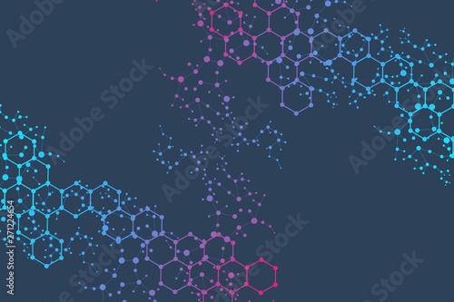 Modern futuristic background of the scientific hexagonal pattern. Virtual abstract background with particle, molecule structure for medical, technology, chemistry, science. Social network vector