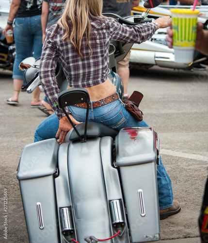 Woman byker at the annual rally in Sturgis, South Dakota photo
